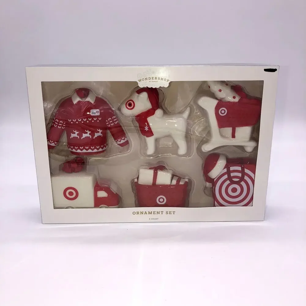 Target Wondershop 6 pc Bullseye Christmas Ornament Set Dog Truck Basket Sweater